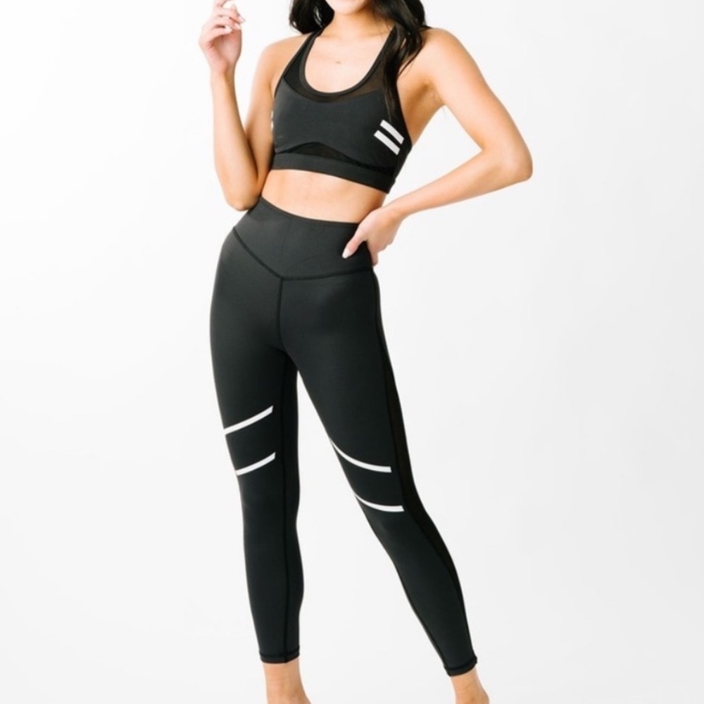 Black Reflective Light n Tight Mesh Bra and legging set